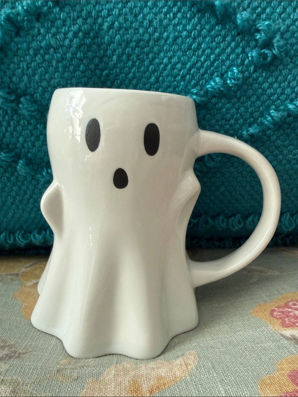 Hire & Eek White Ghost Ceramic Mug - Cute Halloween Coffee Cup